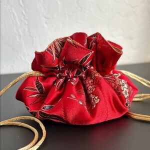 Red Floral Drawstring jewelry Bag